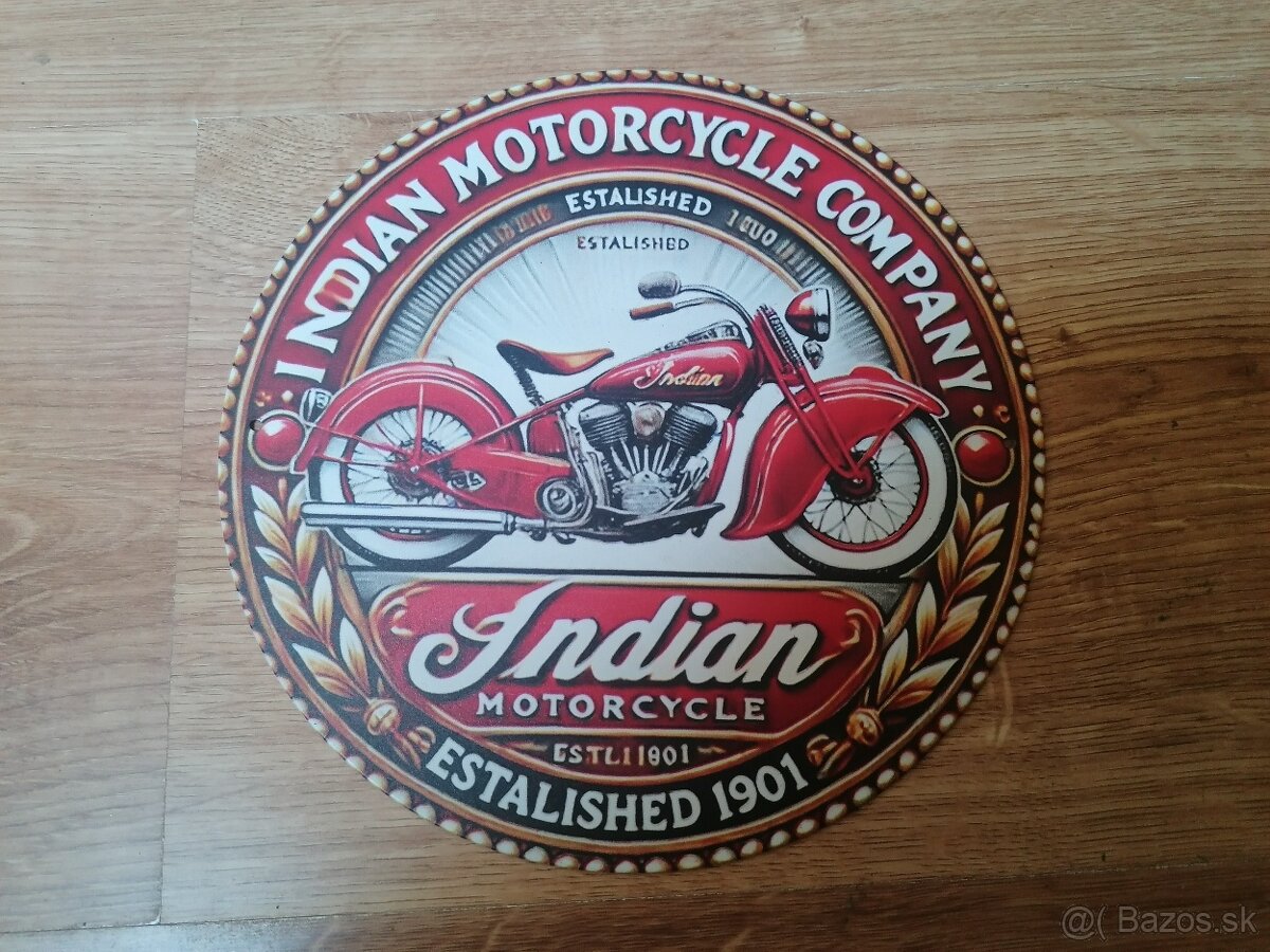 Plechová guľatá tabuľa Indian motorky 1901