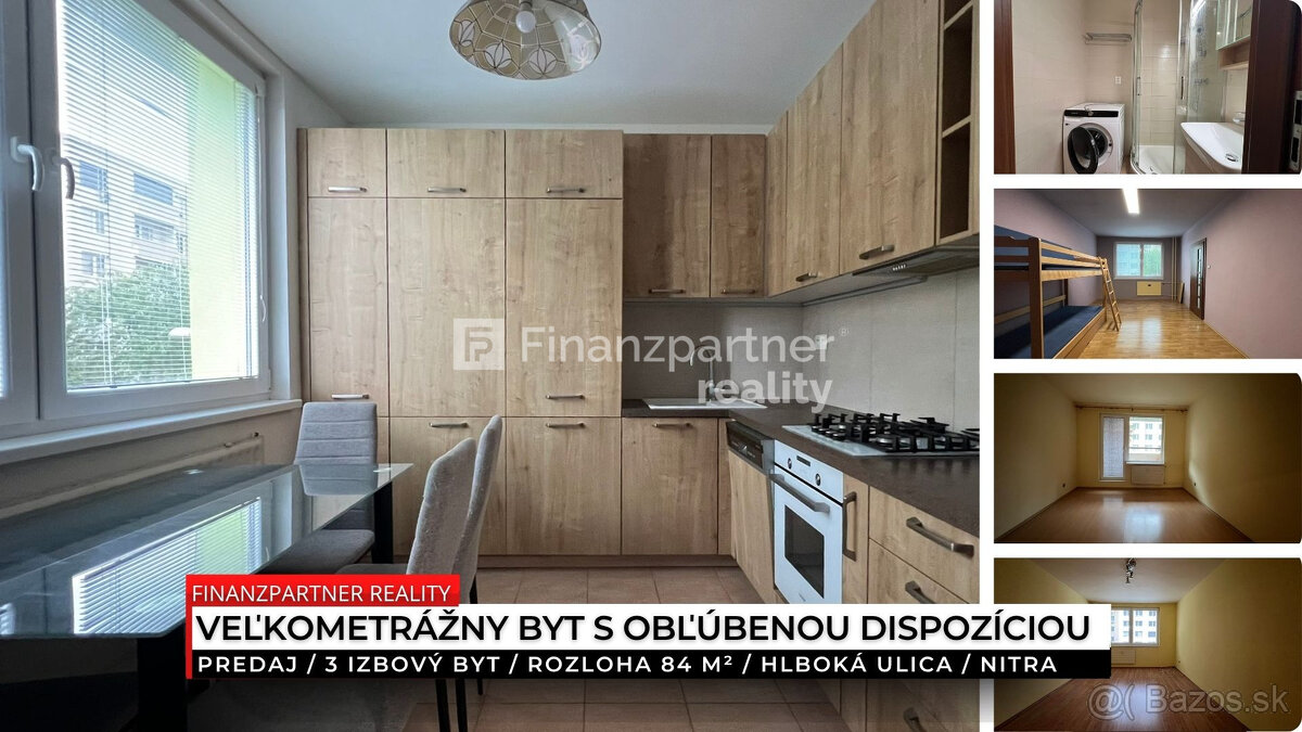 Veľkometrážny 3 izbový byt, 84 m², Hlboká, Nitra