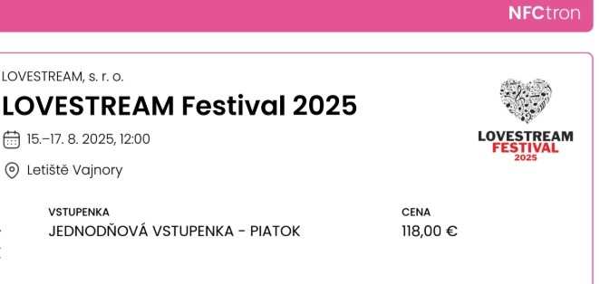 Lovestream 2025 - 1 lístok  na piatok