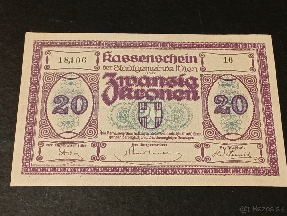 Predám 20 Kronen 1918 Wien VF+
