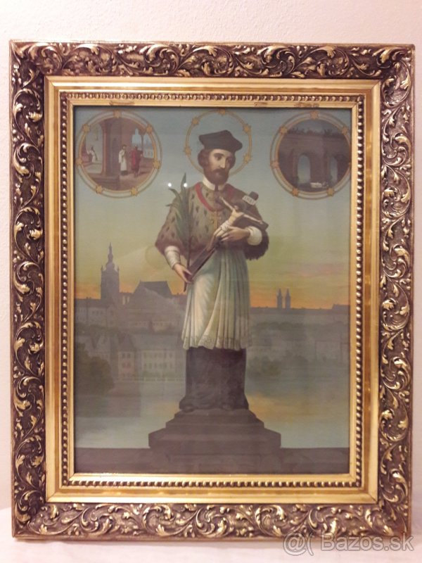 Starý sakrálný obraz (kópia) Ján Nepomucký, 62 x 51 cm