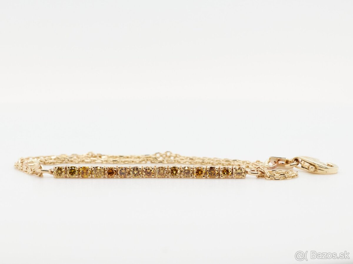 Náramok z 14ct zlata zdobený 15ks prírodnými Fancy diamantmi