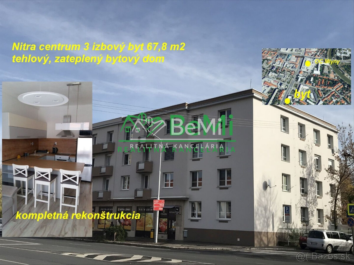 REZERVOVANÉ Centrum Nitry 3 - izbový byt v zateplenom tehlov