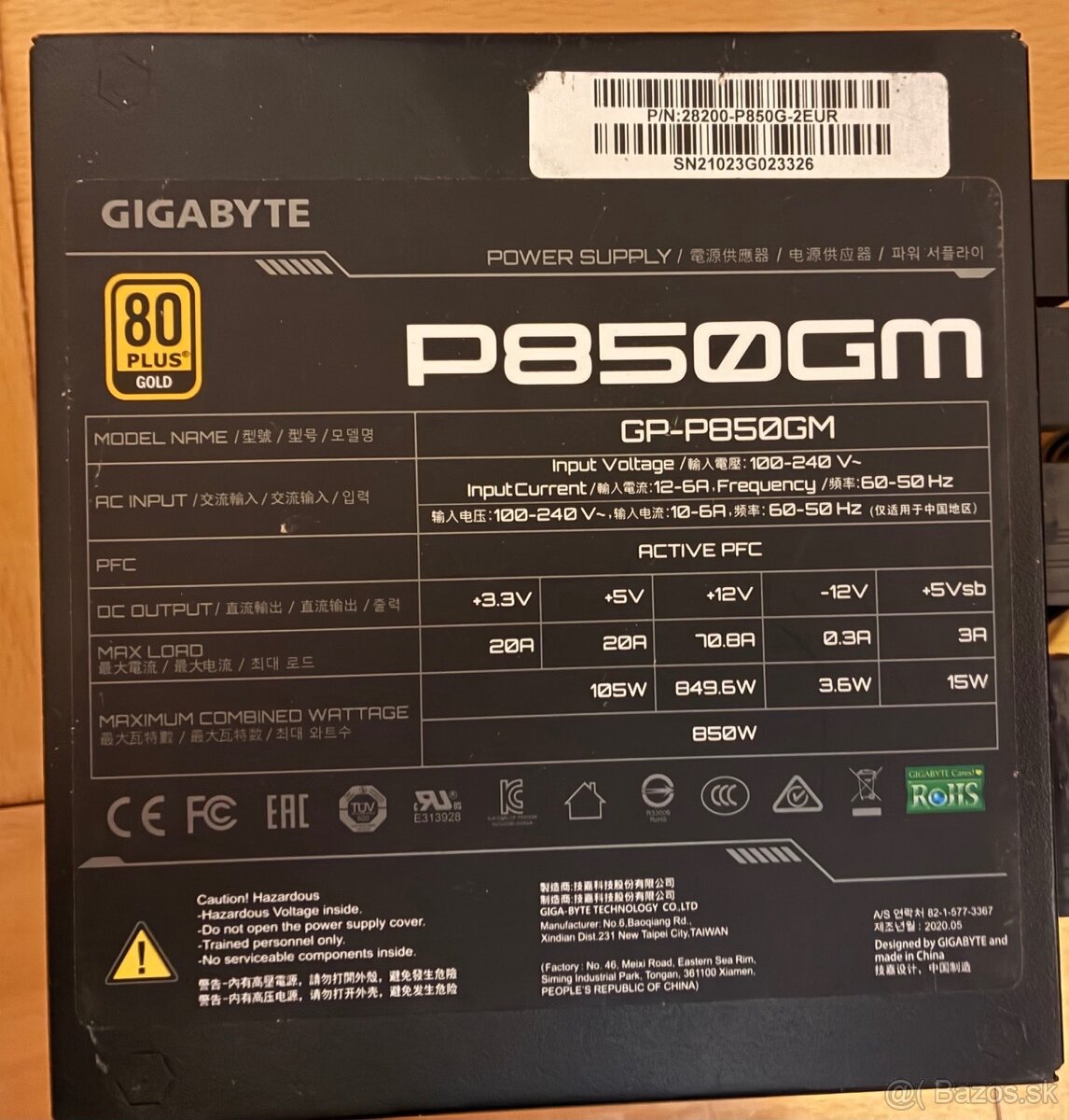 GIGABYTE P850GM 850W+modulárne káble