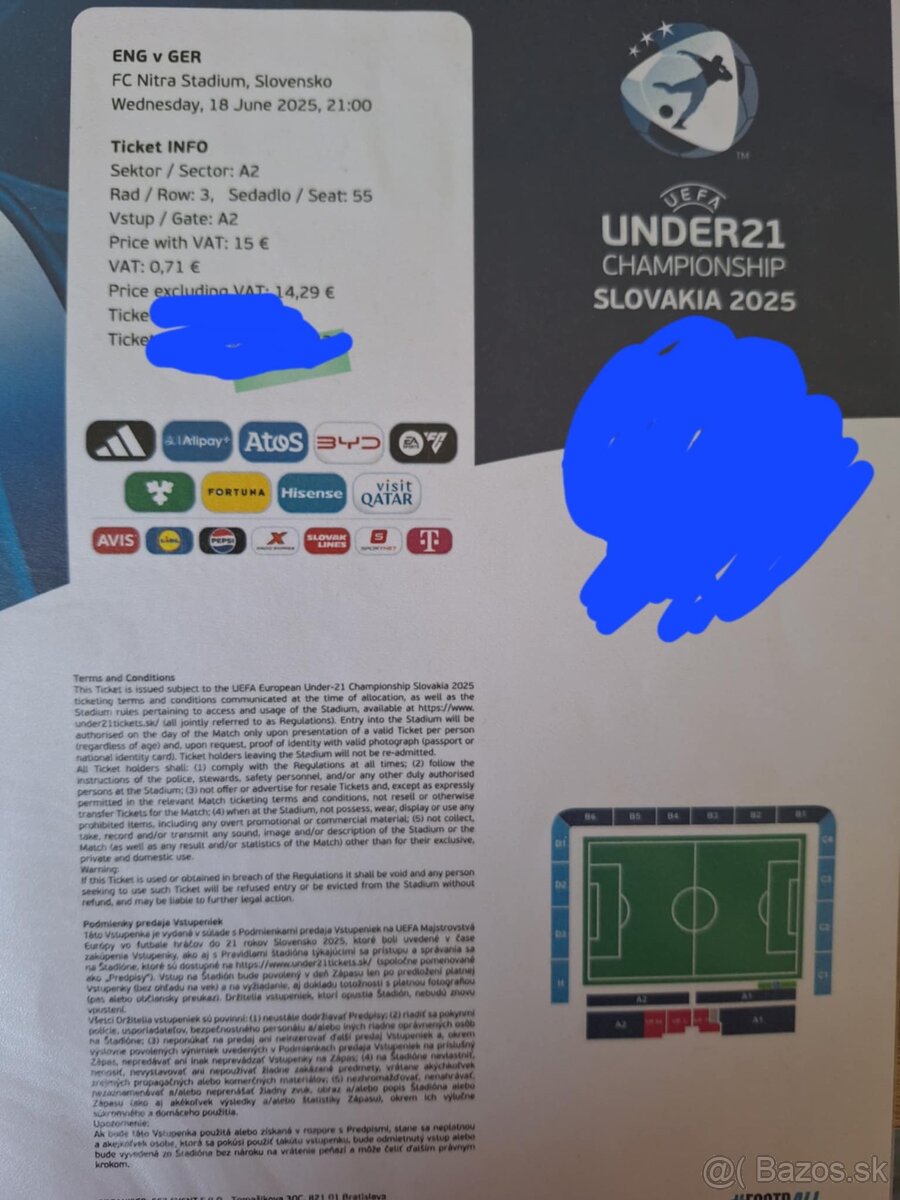4 lístky na futbalový zápas U21 Anglicko-Nemecko