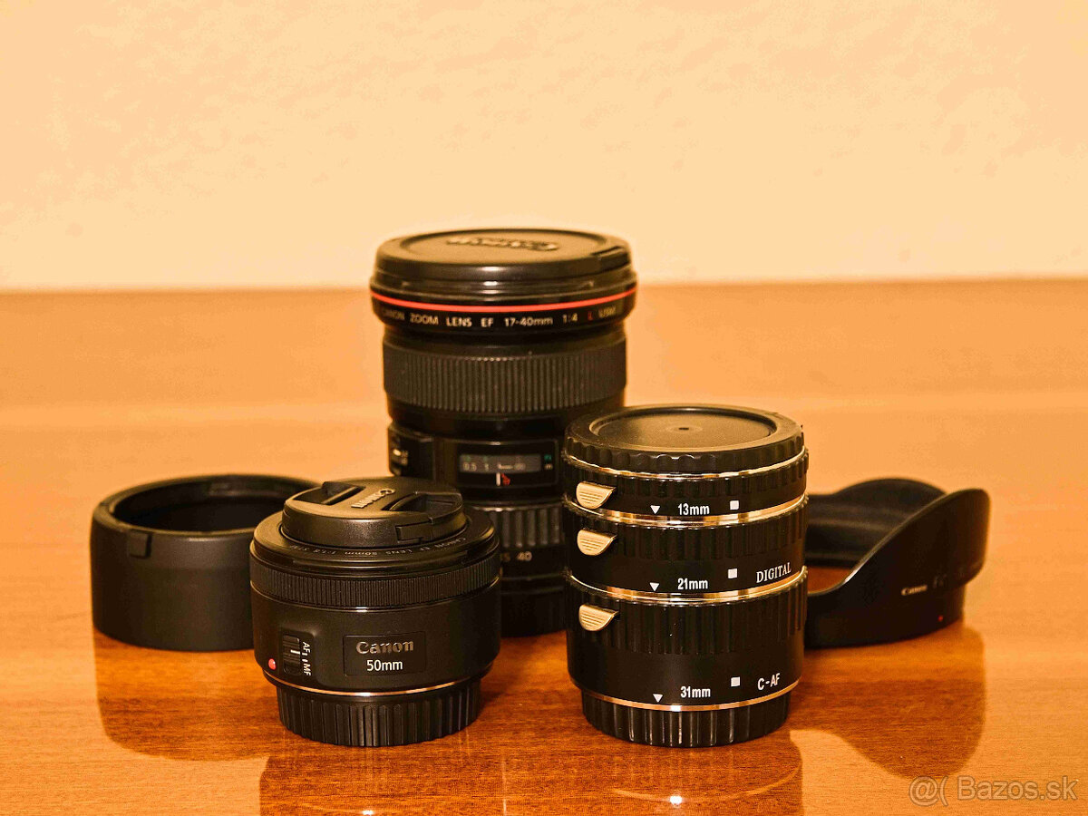 Predám na Canon EF objektívy a medzikrúžky: