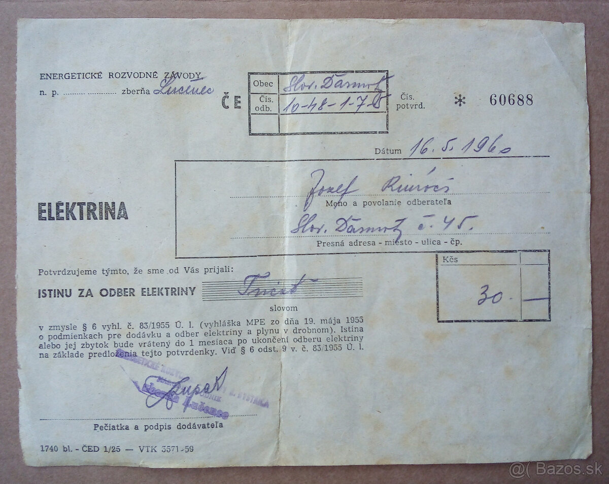 Istina za odber elektriny, pre zberateľov