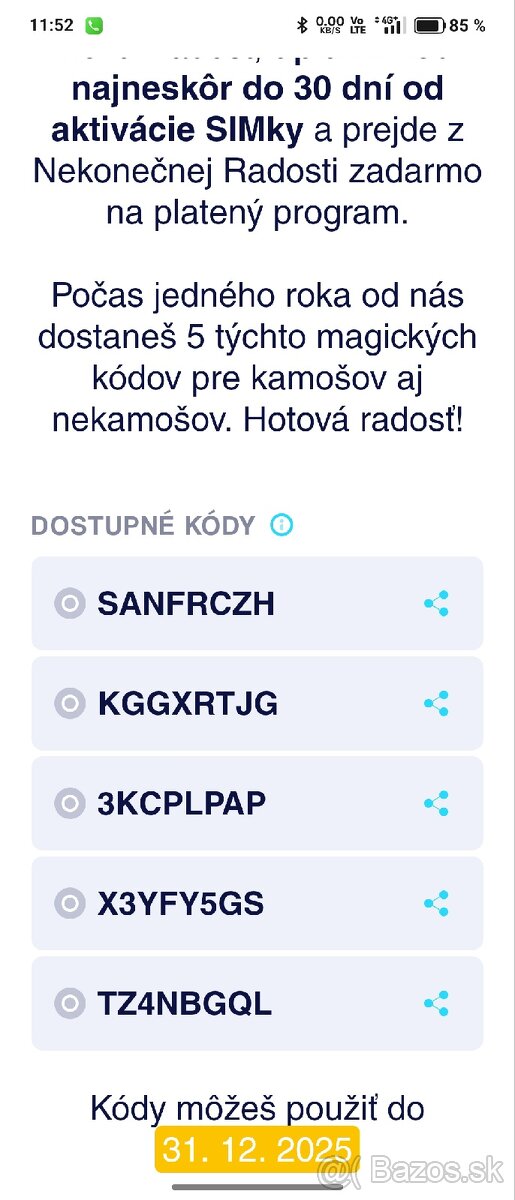 Kódy Radosť