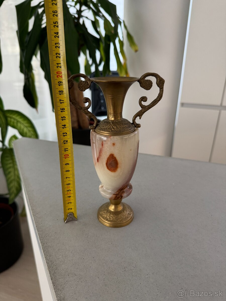 Starozitna Vaza a Svietnik Mosadz Mramor