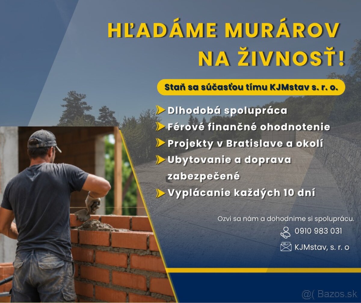 Hľadáme murárov na živnosť