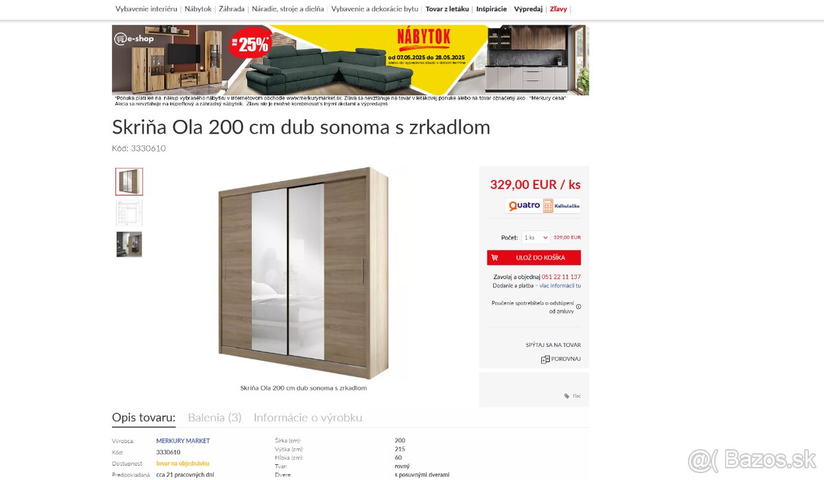 Nová skriňa 200cm