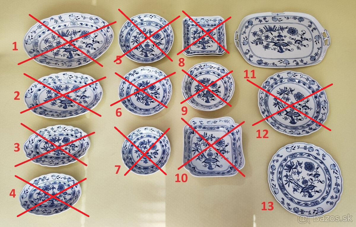 Originál cibuľový porcelán - Misy, podnos a tortový tanier