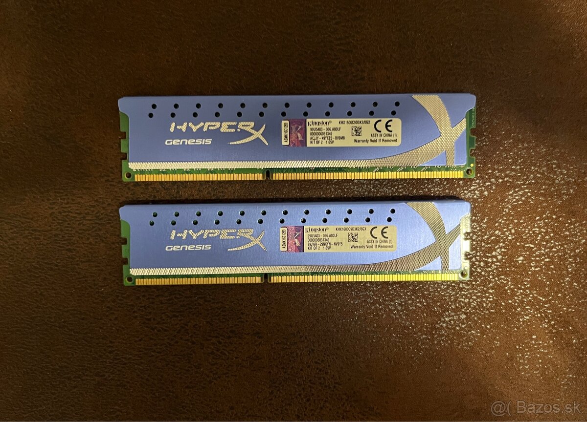 Predám 2×4 GB DDR3 RAM Kingston HyperX 1600 MHz CL9