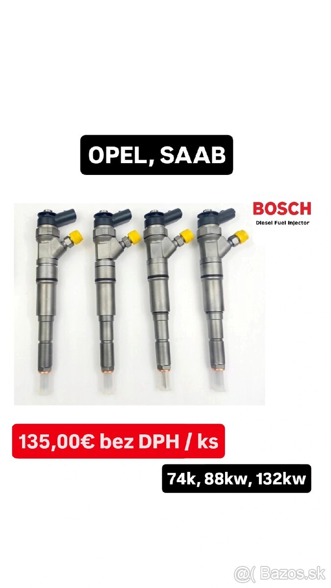 Repasované vstrekovače BOSCH OPEL 1.9 CDTi - 74kw, 88kw