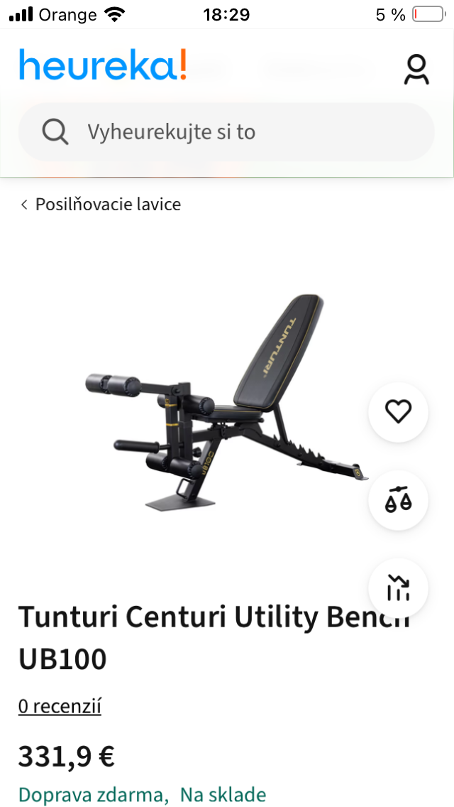 Lavička na cvičenie Tunturi polohovacia