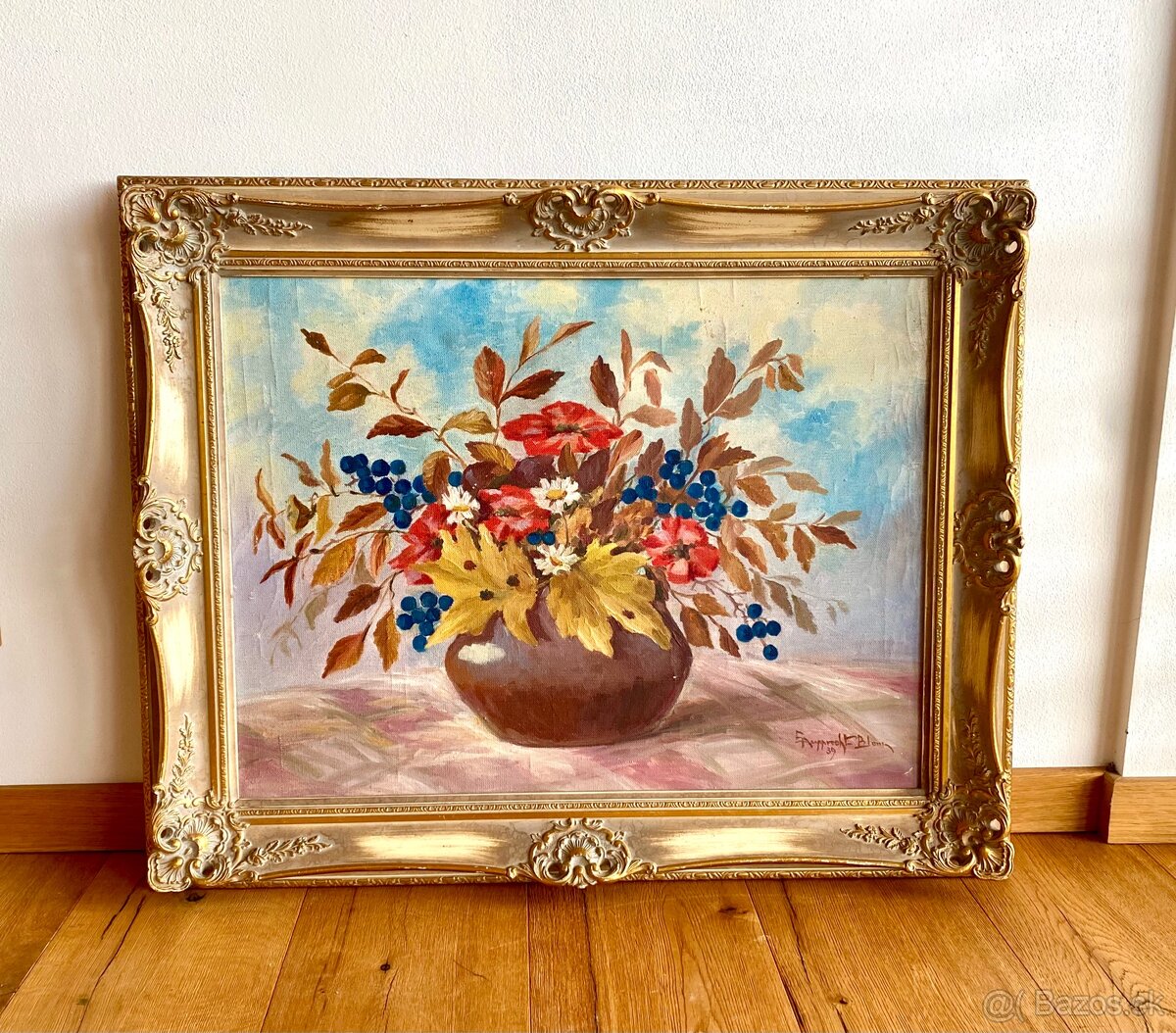 Starý obraz květin z roku 1939 olejomalba