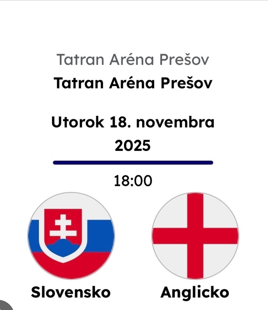 Lístok - vstupenka na futbal U21 SVK : ENG v Prešove