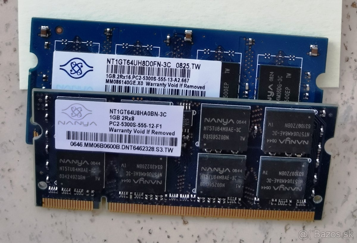 RAM na notebook 512MB, 1GB, 2GB DDR2 (533/667MHz/800Mhz)