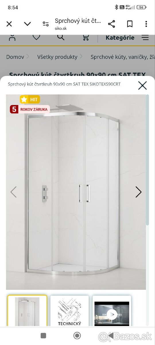Sprchový kút 90x90 cm SAT TEX SIKOTEXS90CRT