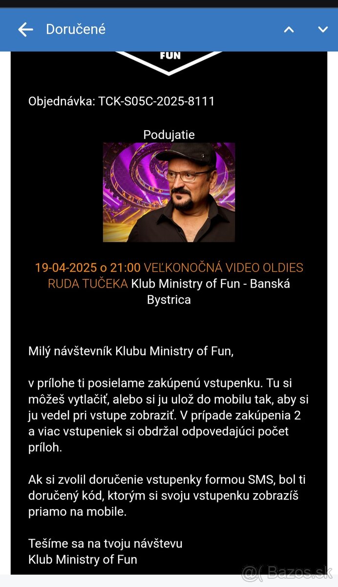 Predám lístok Ministry VIP 19.4. 2025