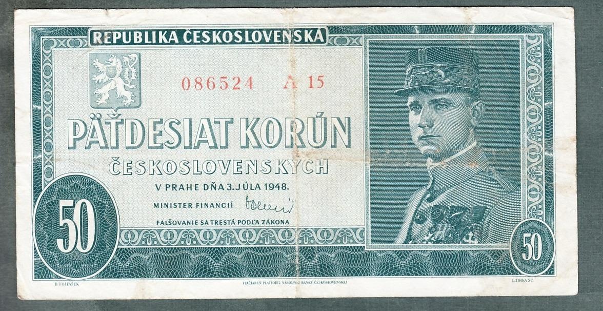 Staré bankovky 50 kčs 1948 ŠTEFÁNIK