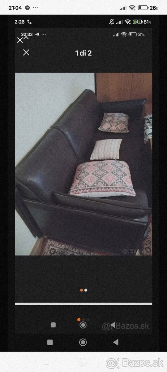 Kožená rozkladacia sedačka a 2 fotely