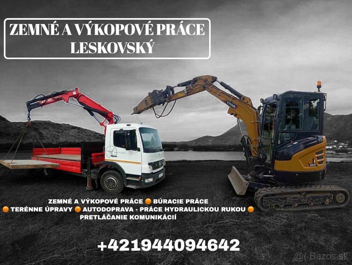 Zemné-vykopové a búracie práce minibágrom