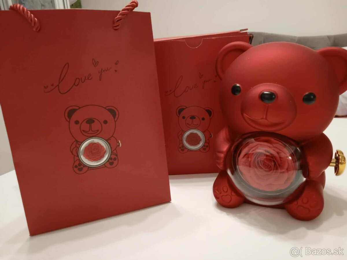 NOVÁ DARČ.SÚPRAVA ŠPERKOVNICA MACKO+ŠPERK+VEČNÁ RUŽA=len 19€