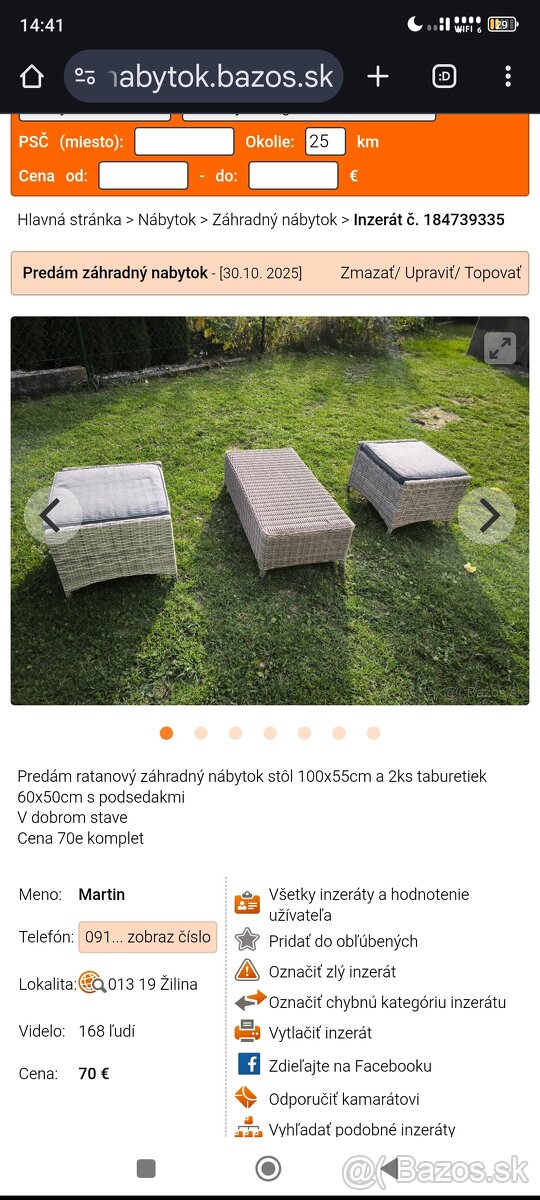 Predám záhradný nábytok ratanovy