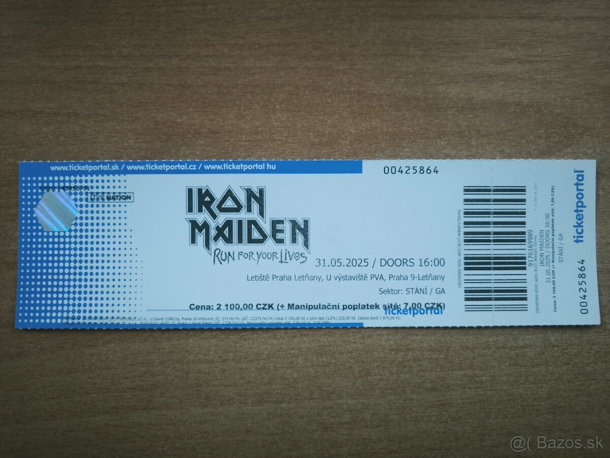 Vstupenka Iron Maiden
