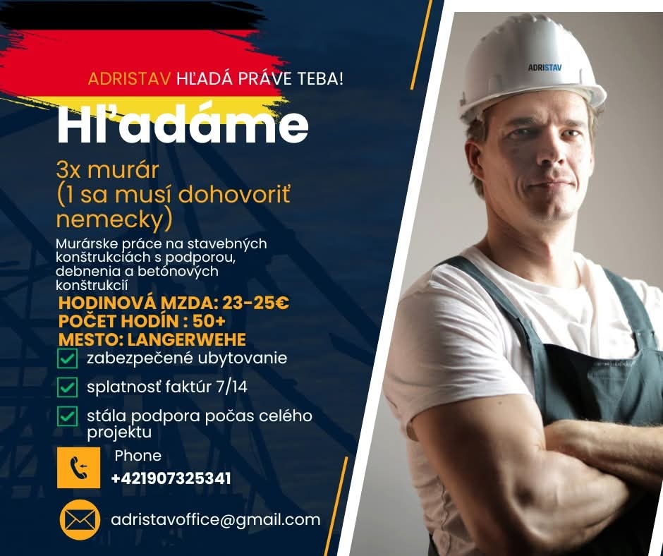 HĽADÁME MURÁROV,BETONAROV ,FASADNIKOV