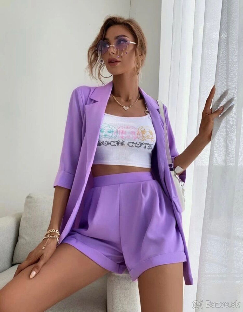 Fialový set sako + kraťasy