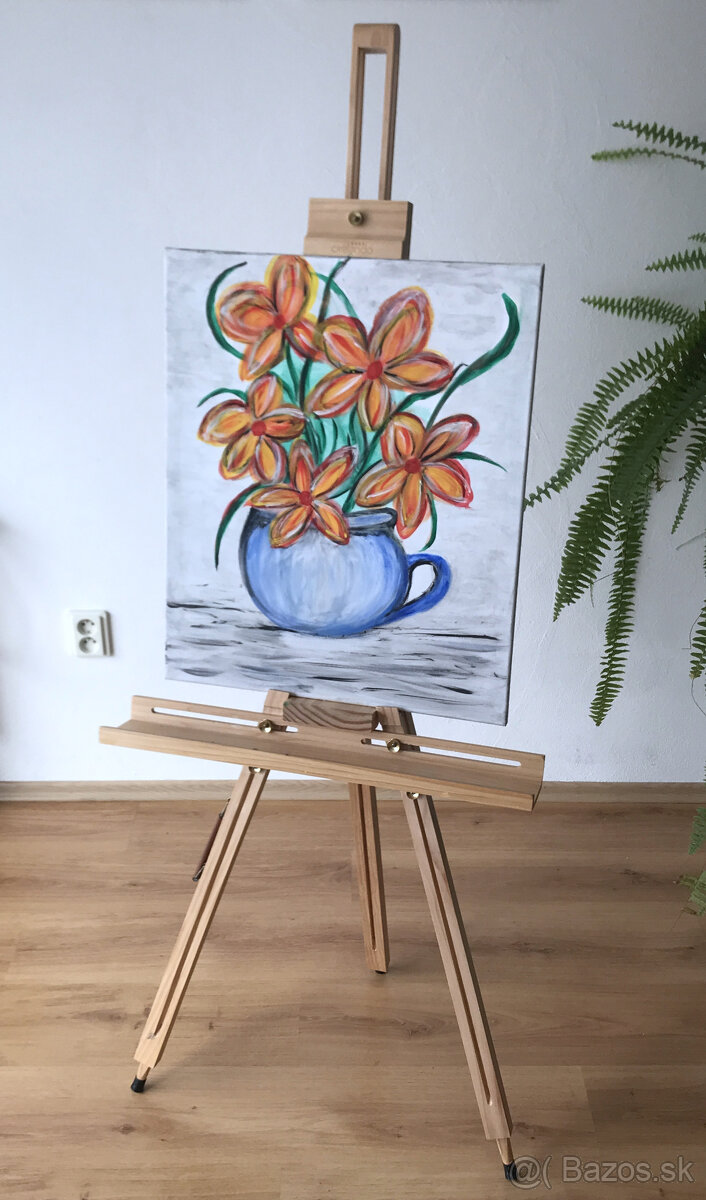 Originálna akrylová maľba - Kvety v modrom