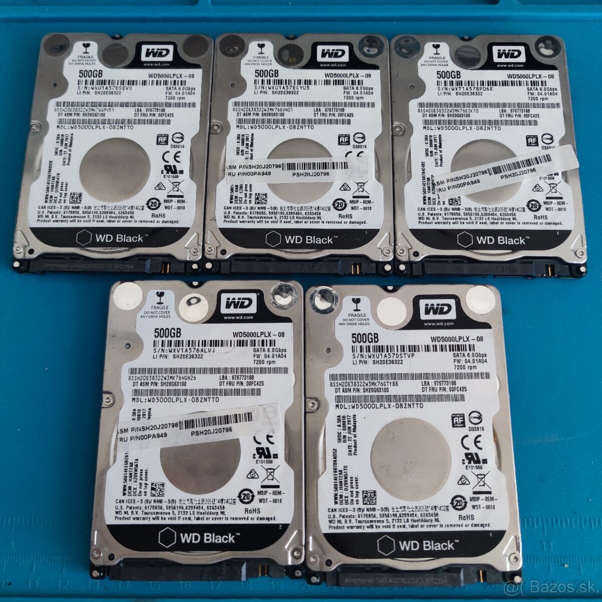 5x 2,5" HDD WD Black 500GB 7200 ot/m