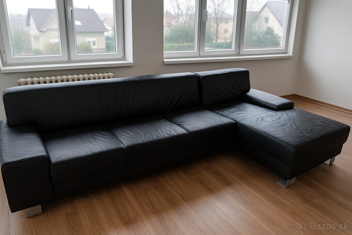 Rohová sedacia súprava z pravej kože, čierna