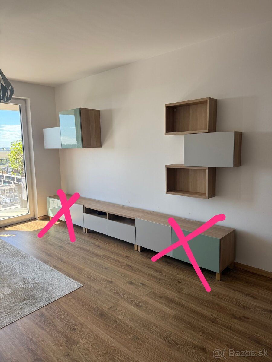 IKEA BESTÅ – rôzne skrinky a police (olivová/bledošedá)