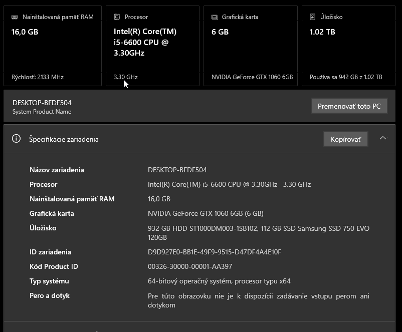 Herný počítač i5 6600 / 16GB DDR4 ram / GTX 1060 6GB