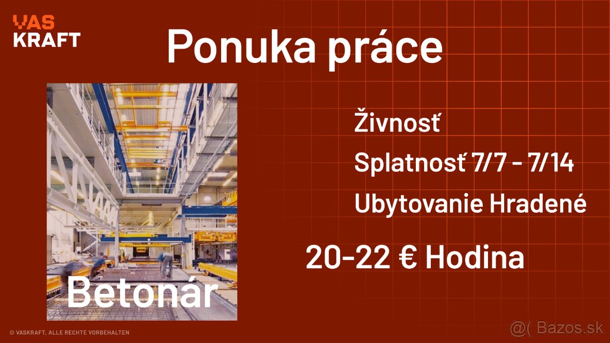 Hľadáme Betonárov - NEMECKO - 6150 €