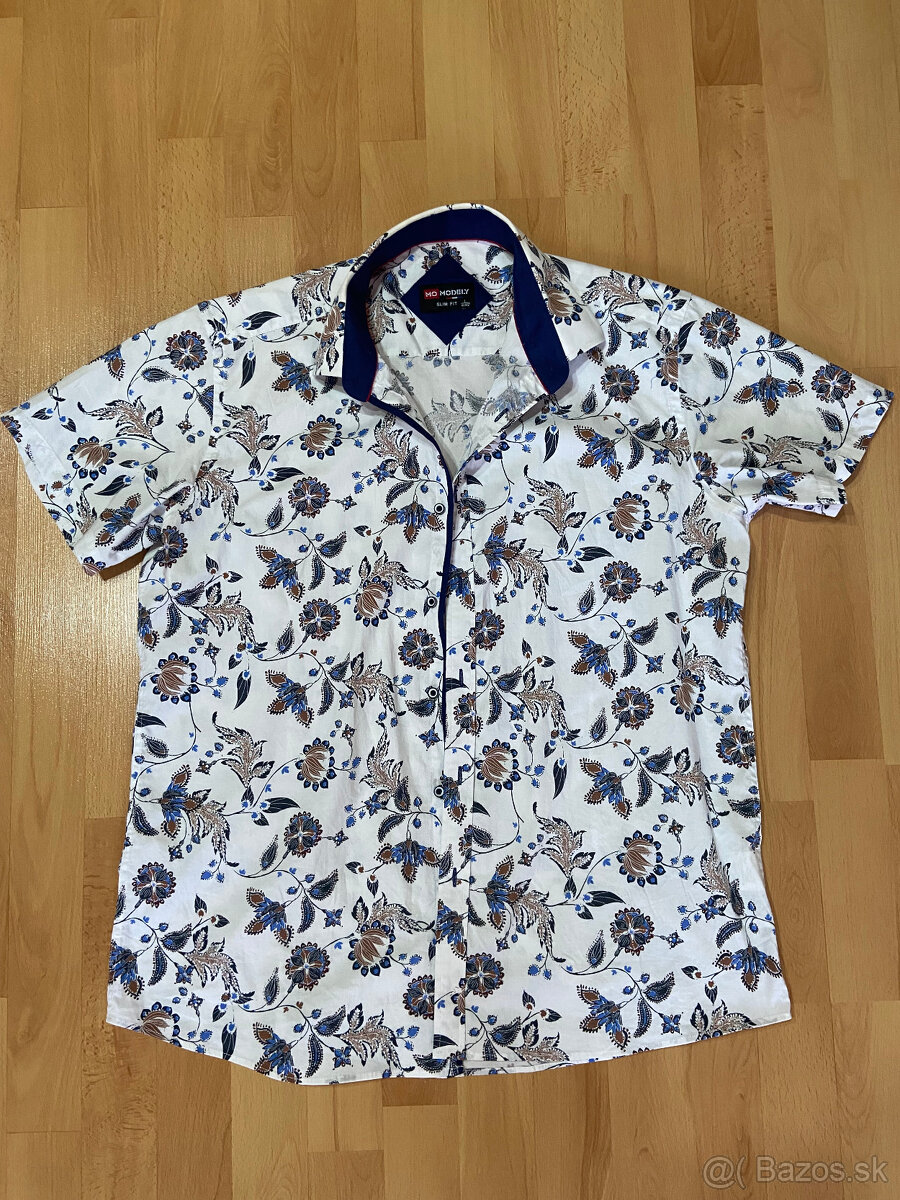 Pánska košeľa McModely L - nová, biela s kvetovaným vzorom