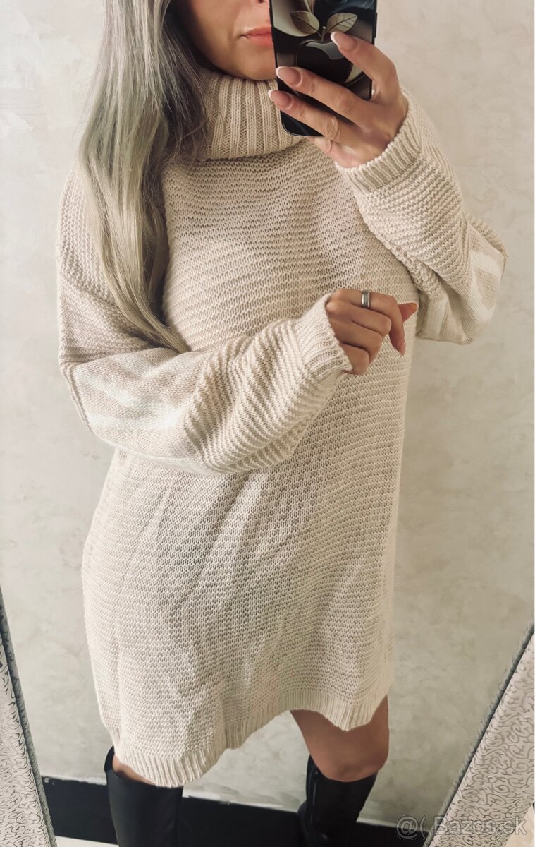 Damske rolakove pletene šaty beige