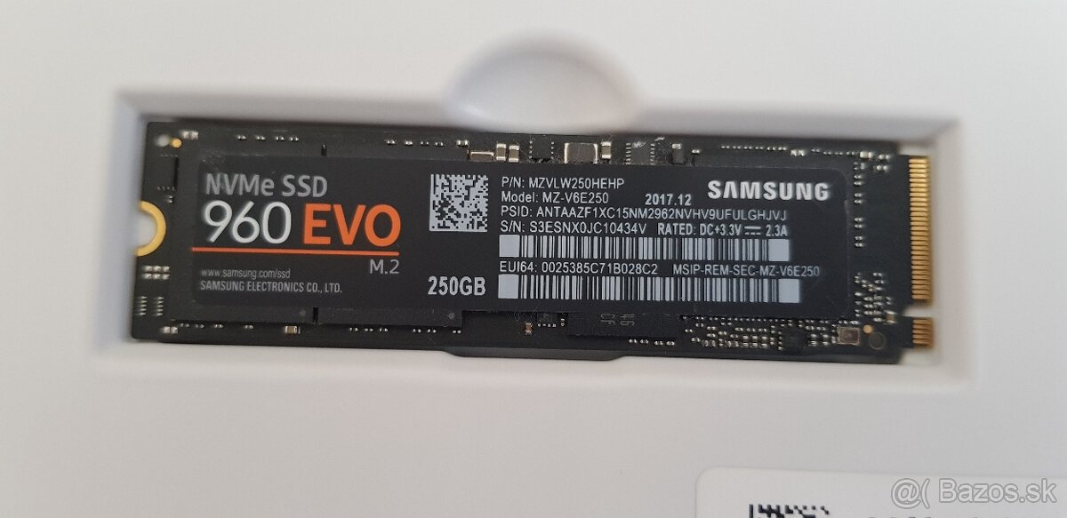 Samsung ssd disk Evo 960 m.2. Nvme 250GB.