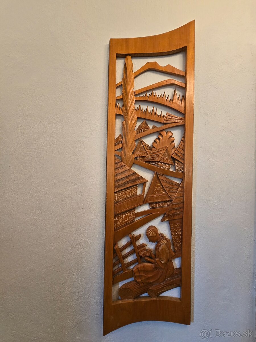 Drevený obraz slovenská dedina