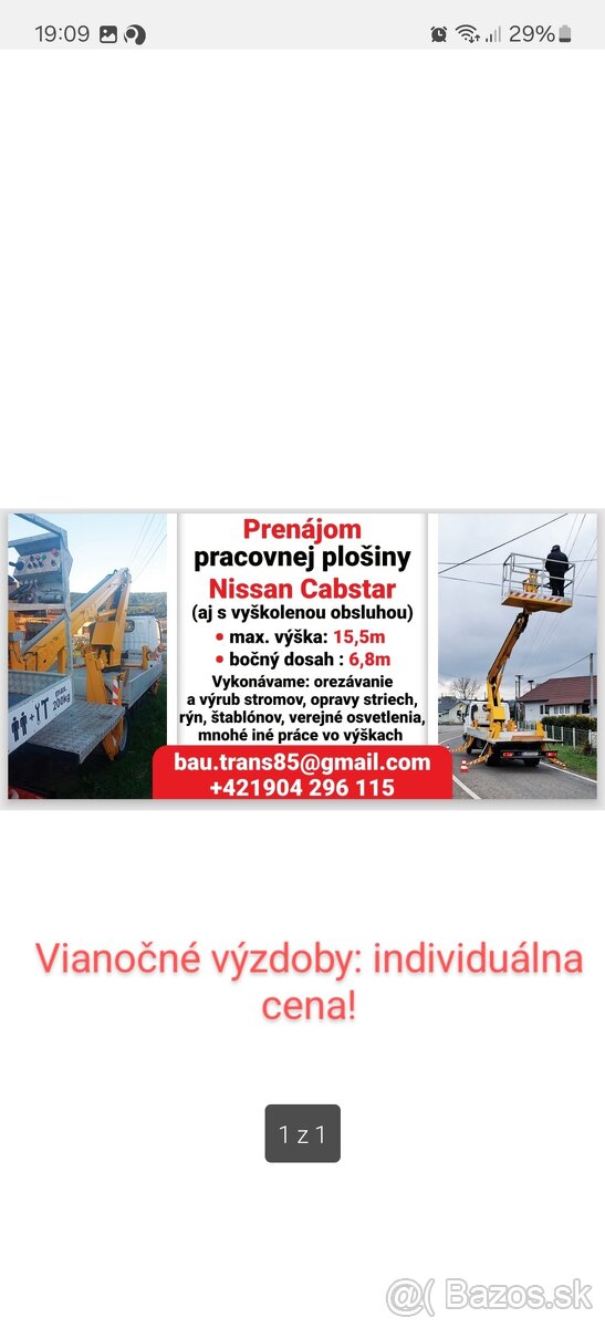 Prenájom plošiny, pracovná plošina- vysokozdvižná