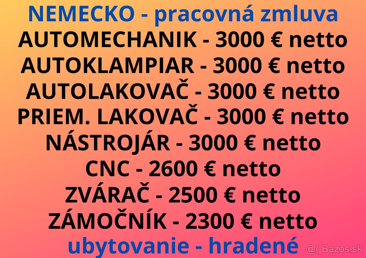 PRÁCA NEMECKO - pracovná zmluva