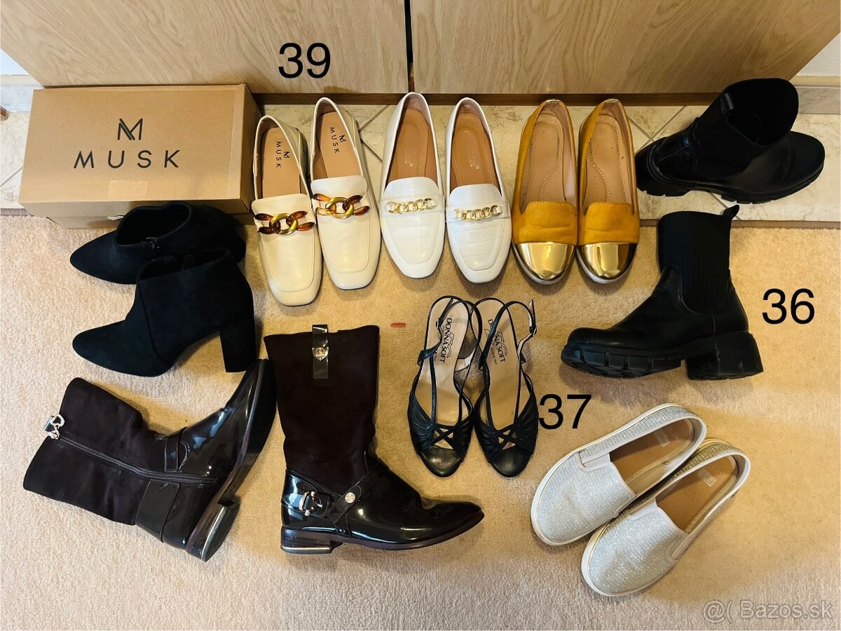 dámske:čižmy, kozačky, poltopánky, mokasíny, sandálky,...