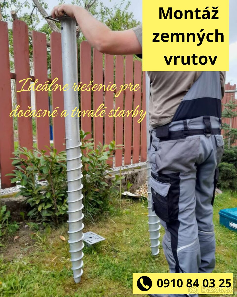 Montáž zemných vrutov, inštalácia zemných vrútov,zemné vruty