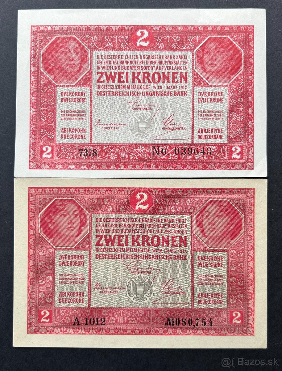 Bankovky Rak- Uhorsko 2 Kronen 1914 vzácne série aUnc