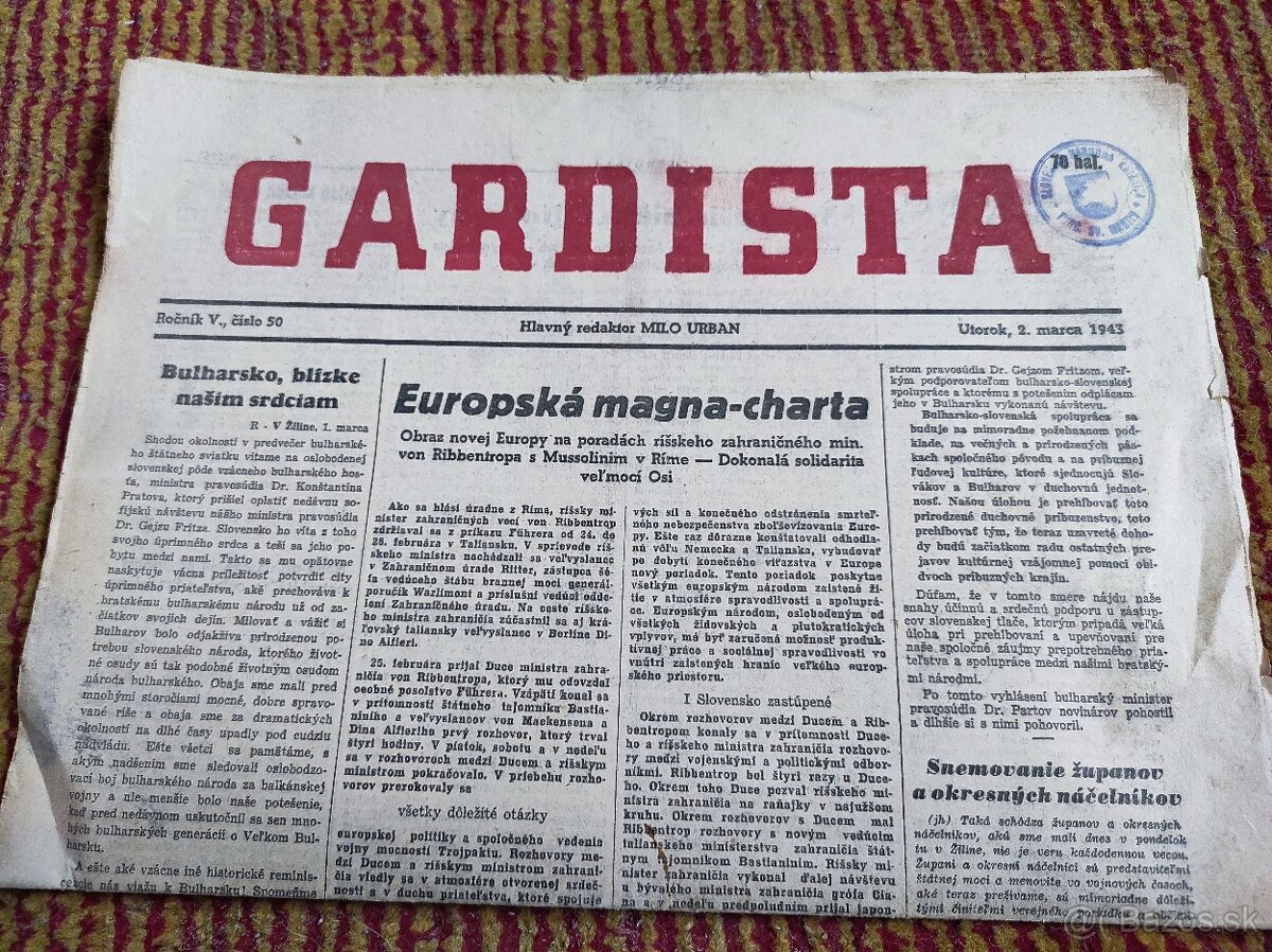 Slovenský štát - noviny Gardista