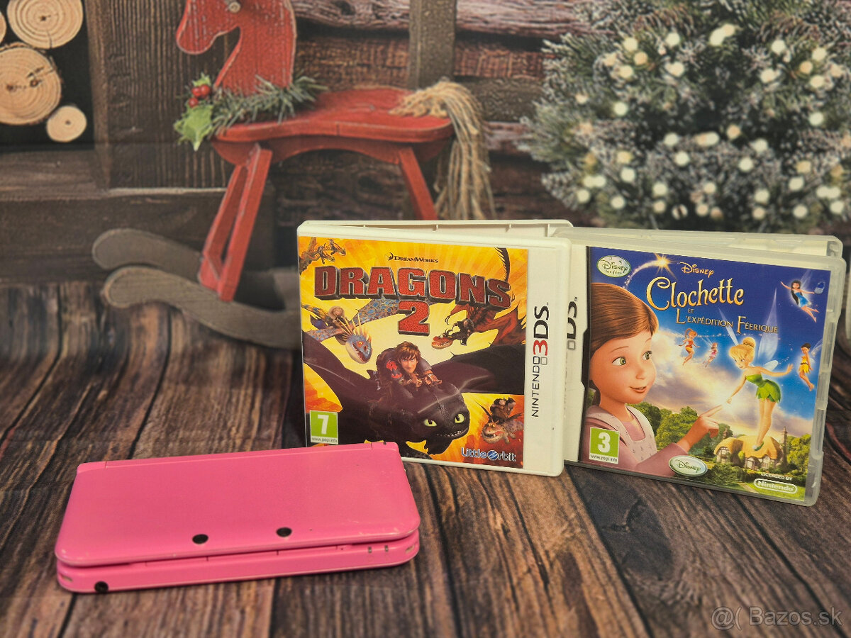Nintendo 3DS XL, ružové, 2 hry