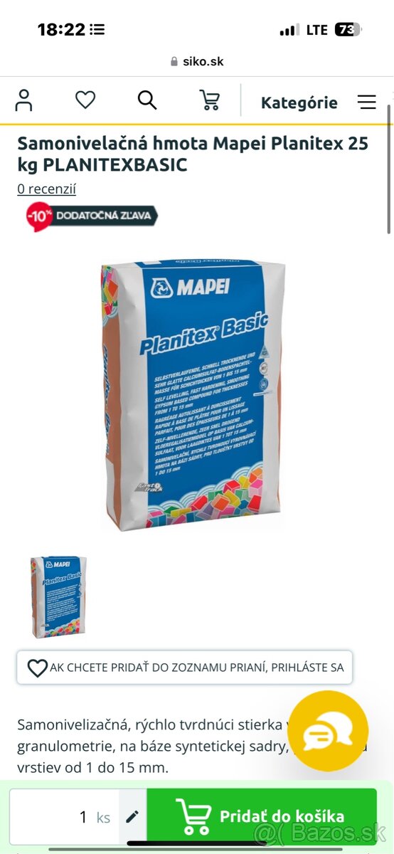Samonivelačná hmota Mapei Planitex 25 kg PLANITEXBASIC